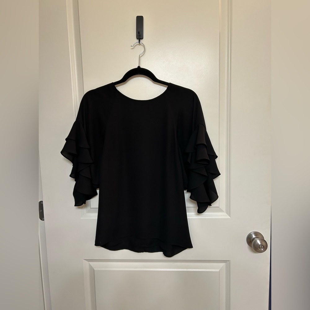 Etcetera Black Ruffle Sleeve Blouse